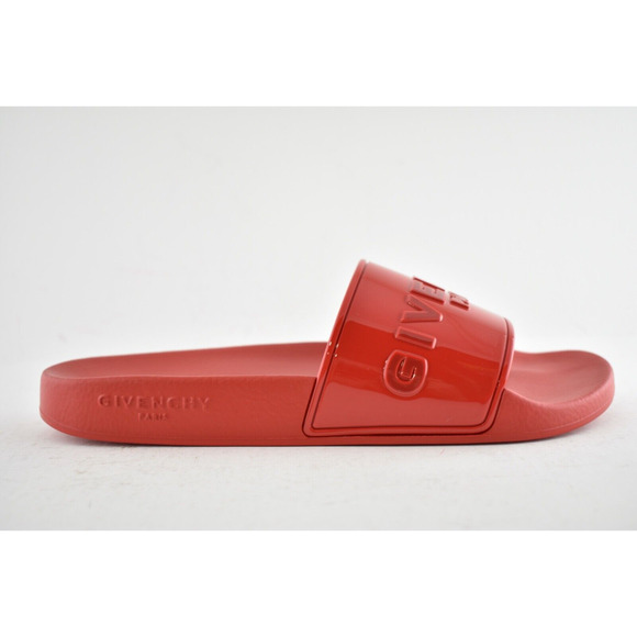 Givenchy Paris Red Rubber Logo Embossed Slide On Pool Sandal Flip Flop Flat 41 - Picture 3 of 12